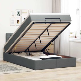 Cama otomana com colchão&amp;LEDs 120x190 cm tecido cinzento escuro