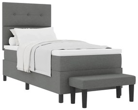 Cama Box Spring com Colchão e Banco Cinza Escuro 90x190 cm Tecido