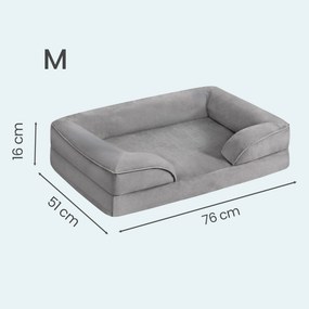 Cama ortopédica para cães tamanho M, 76 x 51 x 16 cm, capa removível, bordas mais altas Cinza claro