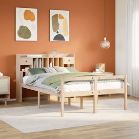 vidaXL Cama com estante sem colchão 140x200 cm pinho maciço