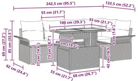 Conjunto de Jantar para Jardim de 6 Peças com Almofadas de Rattan Bege