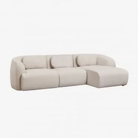 Sofá Modular Chaise Longue Direito De 3 Peças Em Chenille Coquette Chenille Bege Creme - Sklum