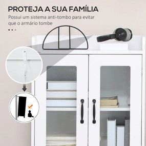 Vitrine Sala de Estar Estante para Livros com Portas de Vidro Prateleira Ajustável e Dobradiças de Fechamento Suave 60x60x116 cm Branco