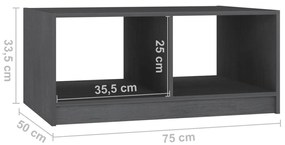 Mesa de centro 75x50x33,5 cm madeira de pinho maciça cinzento
