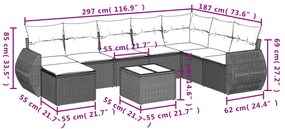 8 pcs conjunto de sofás p/ jardim com almofadões vime PE bege