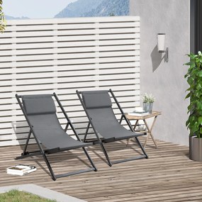 Outsunny Conjunto de 2 Espreguiçadeiras Dobráveis com Encosto Reclinável em 5 Posições e Apoio para a Cabeça Acolchoado 96,5x58x91,5cm Cinza Escuro