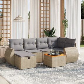 7 pcs conj. sofás jardim c/ almofadões vime PE bege misturado