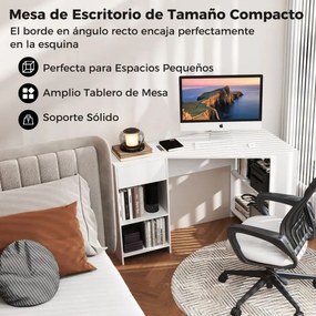 Secretária de computador de canto em forma de L 120 cm com gaveta e Estantes Branca