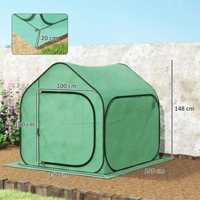 Mini estufa pop-up 150 x 148 x 148 cm, pequena estufa para vegetais e flores com porta com fecho de correr em PE, verde