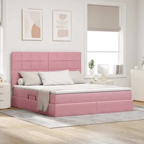 vidaXL Cama com arrumação e LED com colchão Rosa 160 x 200 cm Veludo
