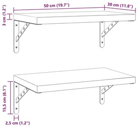 Prateleiras de parede 2 pcs 50x30 cm aço inoxidável prateado