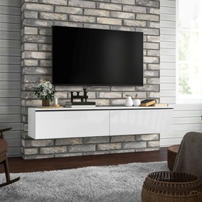 Móvel de TV suspenso com armário 160 x 35 x 30 cm, para televisores até 70 polegadas, acabamento brilhante, branco