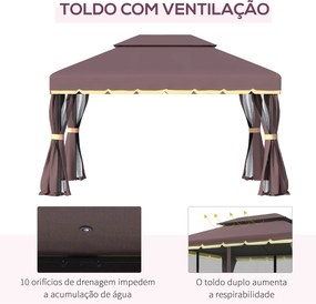 Pérgola de Jardim 4x3m Pérgola de Alumínio com Teto de Ventilação 4 Co