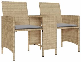 Sofá de jardim de 2 lugares com mesa e bancos vime PE bege