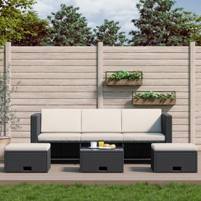 vidaXL 4 pcs conjunto lounge de jardim c/ almofadões vime PE preto
