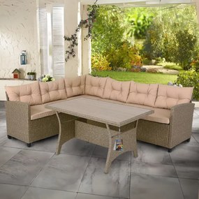 Conjunto Jardim de canto 26 peças em polyrattan premium XXL incl. almofadas creme/bege