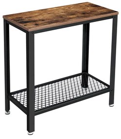 Mesa lateral industrial VASAGLE, mesa lateral, mesa de cabeceira com prateleira de malha, fácil montagem, estreita e economiza espaço na sala de estar, quarto, aço, 60 x 30 x 60 cm, marrom rústico LET31BX