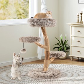Arranhador para gatos 50 x 90 cm em madeira macia de pereira com plataforma bola suspensa postes para arranhar natural Natural
