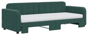 Sofá-cama c/ gavetão e colchões 80x200cm veludo verde-escuro
