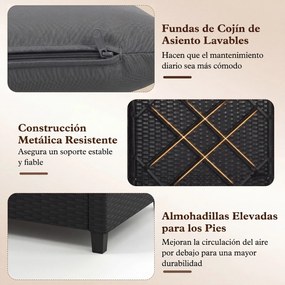 Conjunto de 2 Cadeiras de Jardim e Mesa Auxiliar, 44,5 x 44,5 x 45 cm, Ratan de PE Entrançado, almofadas Cinzentas