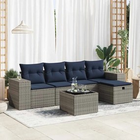 6 pcs conjunto sofás de jardim com almofadões vime cinzento