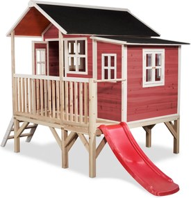 Casa de brincar infantil exterior para crianças Loft 350 em madeira com escorrega - Vermelha