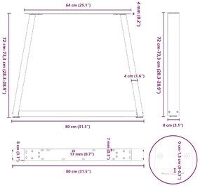 Pés para mesa de jantar em V 2 peças antracite 80x(72-73,3) cm aço