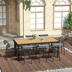 Mesa de Jardim Retangular Mesa de Exterior para 8 Pessoas com Bancada de Ripas e Estrutura de Alumínio para Terraço Balcão 190x90x74cm Natural e