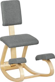 Cadeira Ergonómica de Joelhos com Encosto Almofadas Acolchoadas Estrutura de Madeira para Melhor Postura 51x84x93 cm Cinzento