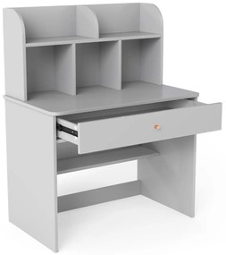 Secretária de Estudo em Madeira para Crianças 80 x 48 x 102 cm com Prateleiras Abertas e Gaveta Secretária Infantil com Cubos de Armazenamento Cinza