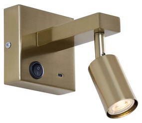 Candeeiro de Parede Moderno Dourado com USB-C Inclinável - Rex Moderno