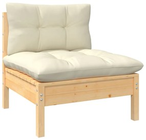 5 pcs conjunto lounge de jardim c/ almofadões creme pinho