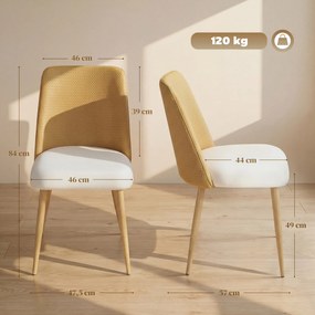 Conjunto de 2 Cadeiras de Cozinha (MESA NÃO INCLUIDA) com Encosto em PU Pernas de Aço e Assento Almofadado 47,5x57x84 cm Castanho e Bege