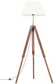 vidaXL Candeeiro de chão tripé 141 cm teca maciça castanho mel/branco