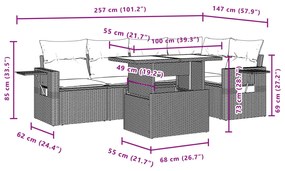 6 pcs conjunto de sofás p/ jardim com almofadões vime PE bege