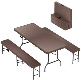 Mesa e 2 bancos para piquenique de 180 cm com superfície em HDPE portátil para acampamento Café