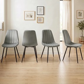 Conjunto de 4 Cadeiras de Jantar, 54 x 44,5 x 87 cm (MESA NÃO INCLUIDA), Estrutura Metálica Reforçada, Cinzento