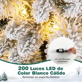 Árvore de Natal artificial de 210 cm com agulhas de pinheiro, 680 pontas de ramos, 200 luzes LED brancas quentes e secção verde