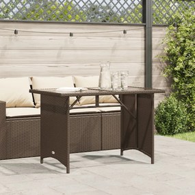 Mesa de jardim com tampo de vidro 110x68x70 cm vime PE castanho