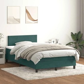 vidaXL Cama com molas/colchão 120x220 cm veludo verde-escuro