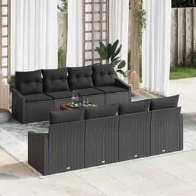 vidaXL Conjunto de Sofás de Jardim de 9 Peças com Almofadas Preto Rattan Acácia