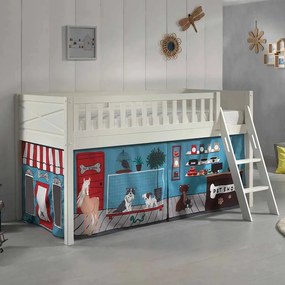 Conjunto cama alta Infantil SCOTT + cortina de brincar PET SHOP Branca