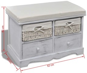 Banco de arrumação 62x33x42 cm madeira de paulownia branco