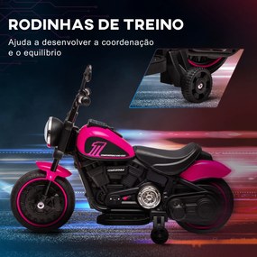 Mota Elétrica para Crianças de 18-36 Meses com Bateria 6V Farol e Rodas Auxiliares Removíveis 76x42x57 cm Rosa