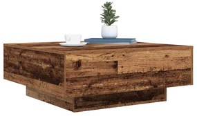 Mesa de Centro vidaXL com Luzes LED Madeira Antiga 80x80x31 cm