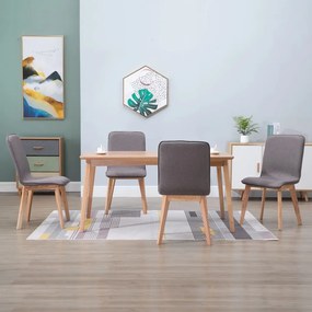 vidaXL Cadeiras jantar 4 pcs tecido cinza-acastanhado/carvalho maciço