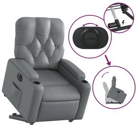 Poltrona reclinável elevatória elétrica couro artif. cinzento