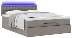 Cama Otomana com Colchão &amp; LEDs Taupe 140x200 cm Tecido