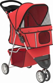PawHut Carrinho Dobrável para Cães Pequenos com Porta-copos, Cesto Porta-objetos, para Animais até 10 kg, Vermelho | Aosom Portugal