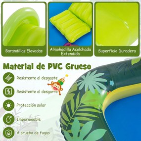 Piscina insuflável  208 x 178 x 138 cm infantil com escorrega, chuveiro em forma de girafa e jogo de aros, com tema de animais da selva, centro de jog